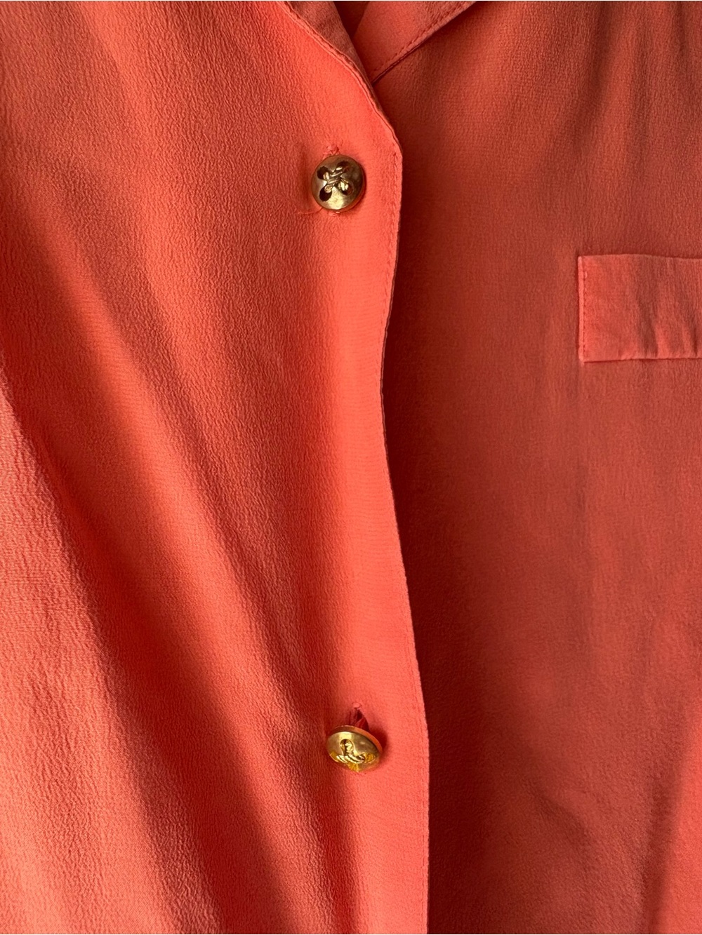 Vintage Coral Silk Button-Up Blouse | Washable Silk | Medium - Picture 5 of 7